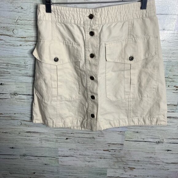 Banana Republic Linen-blend Skirt cargo style cream tan mini skirt size 8 - Picture 2 of 7